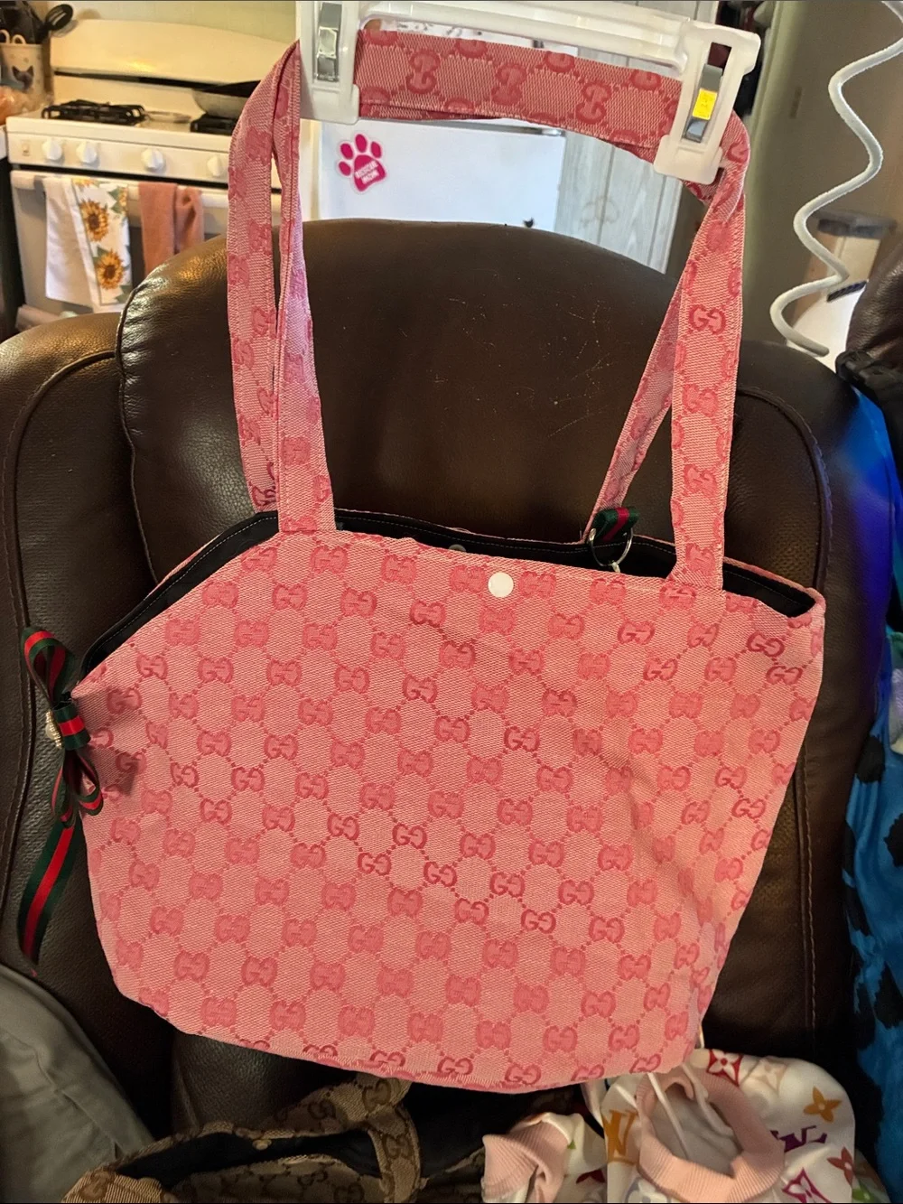 Pink Patterned Dog Carrier Tote with Decorative Bow